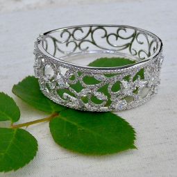 Delicate Wide Bangle with CZ Marquis Stones